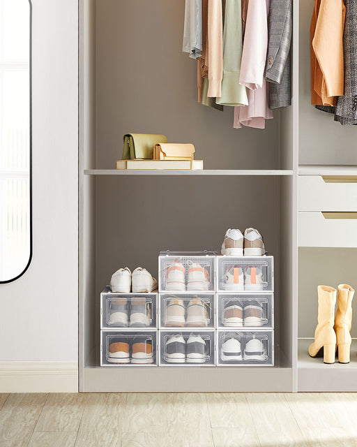 Clear Plastic Foldable Shoe Storage Boxes Stackable Organisers for Trainers by Songmics