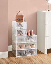 Clear Plastic Foldable Shoe Storage Boxes Stackable Organisers for Trainers by Songmics