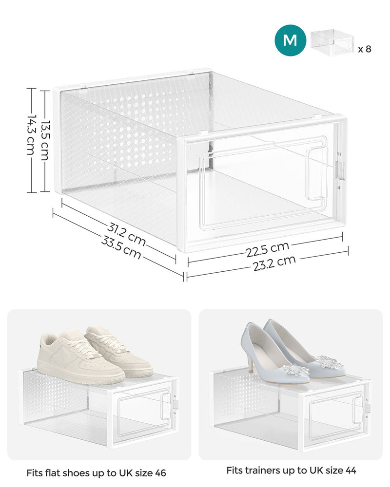 Clear Plastic Foldable Shoe Storage Boxes Stackable Organisers for Trainers by Songmics