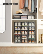 Pack of 18 Stackable Transparent and Black Plastic Shoe Storage Boxes by Songmics
