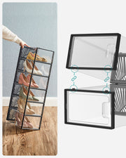 Pack of 18 Stackable Transparent and Black Plastic Shoe Storage Boxes by Songmics