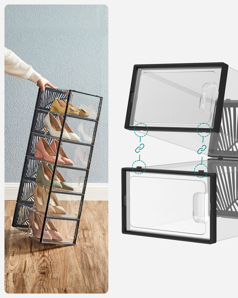 Pack of 18 Stackable Transparent and Black Plastic Shoe Storage Boxes by Songmics