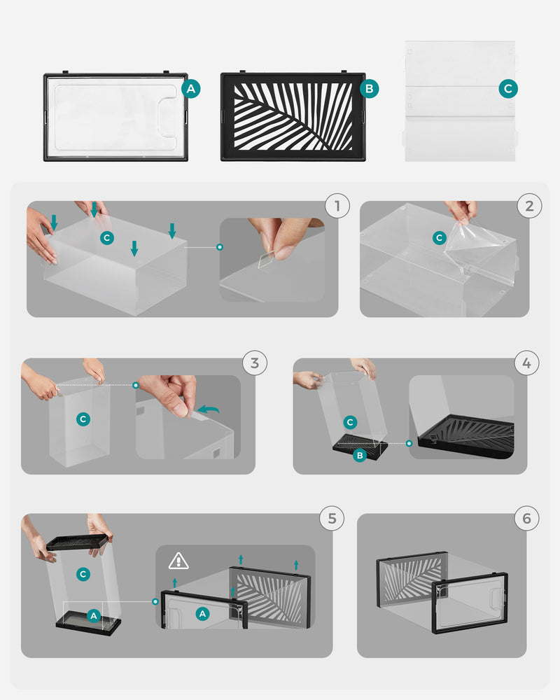 Pack of 18 Stackable Transparent and Black Plastic Shoe Storage Boxes by Songmics