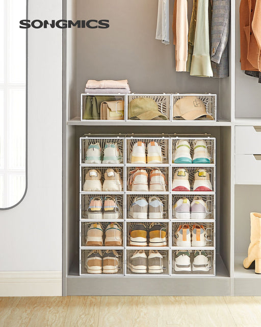 Pack of 18 Clear Plastic Shoe Storage Boxes Stackable and Dustproof by Songmics