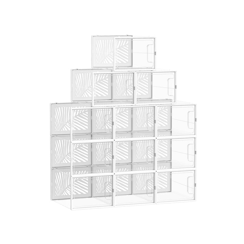 Set of 12 Stackable Transparent and White Shoe Storage Boxes for Organising by Songmics
