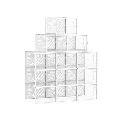 Set of 12 Stackable Transparent and White Shoe Storage Boxes for Organising by Songmics
