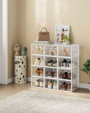 Set of 12 Stackable Transparent and White Shoe Storage Boxes for Organising by Songmics