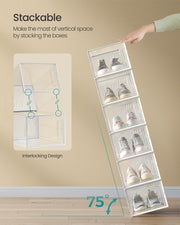 Set of 12 Stackable Transparent and White Shoe Storage Boxes for Organising by Songmics