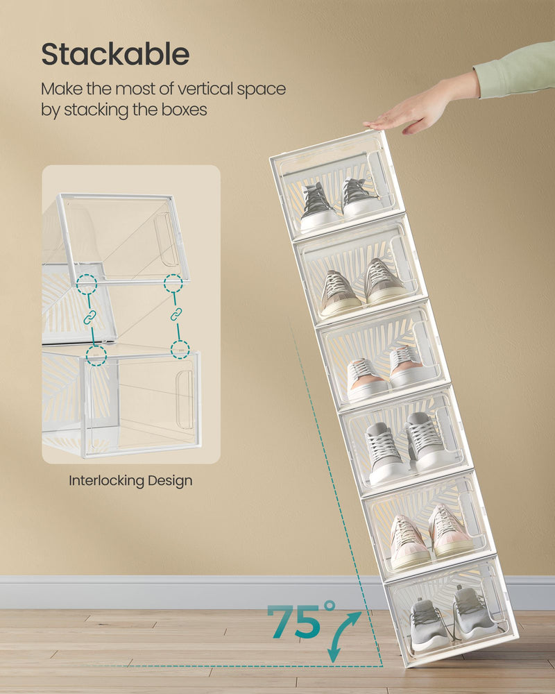 Set of 12 Stackable Transparent and White Shoe Storage Boxes for Organising by Songmics