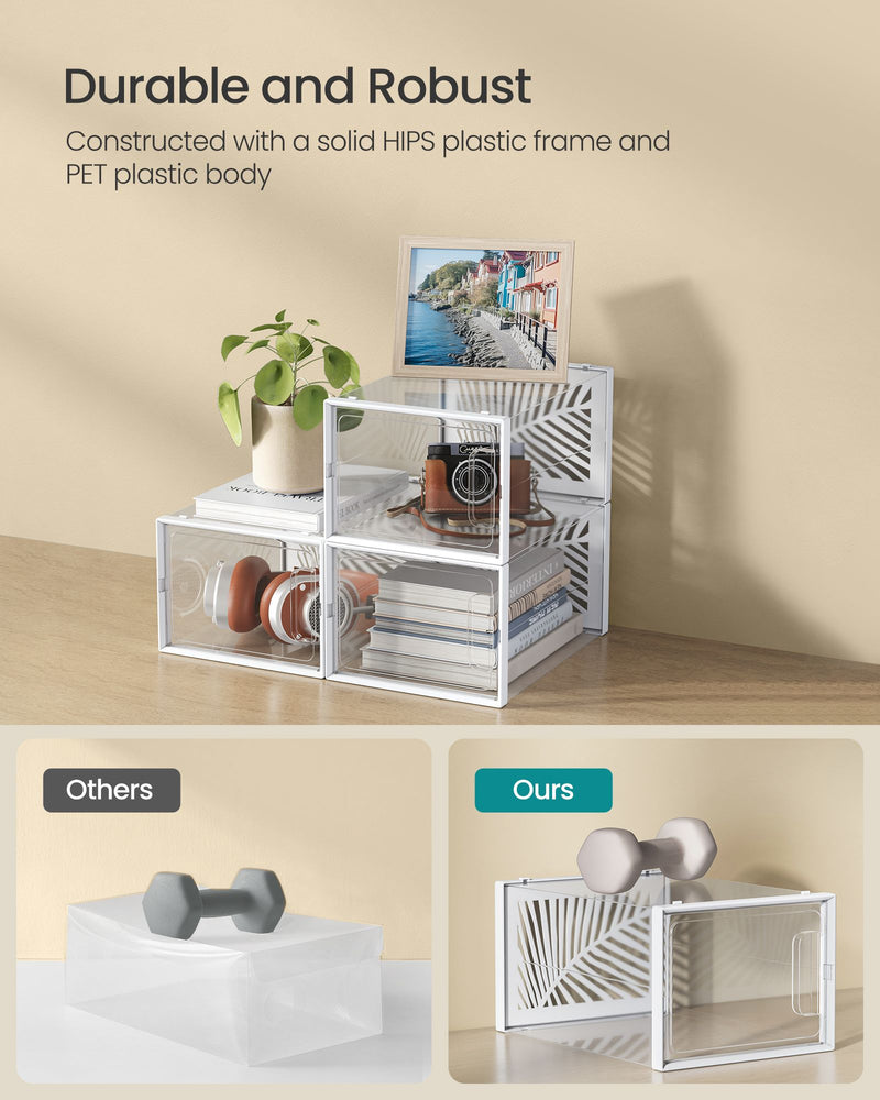 Set of 12 Stackable Transparent and White Shoe Storage Boxes for Organising by Songmics
