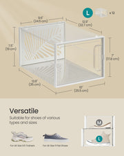 Set of 12 Stackable Transparent and White Shoe Storage Boxes for Organising by Songmics