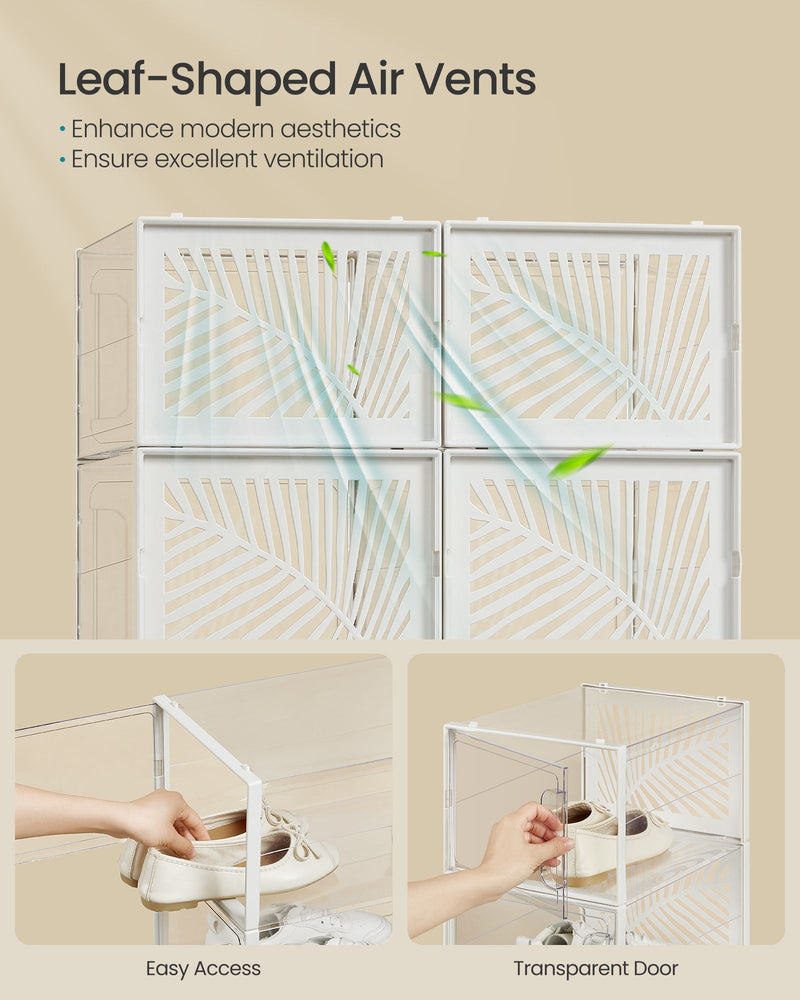 Set of 12 Stackable Transparent and White Shoe Storage Boxes for Organising by Songmics