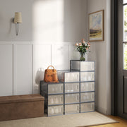 12 Pack Stackable Plastic Shoe Storage Boxes Transparent with Charcoal Blue Lids by Songmics