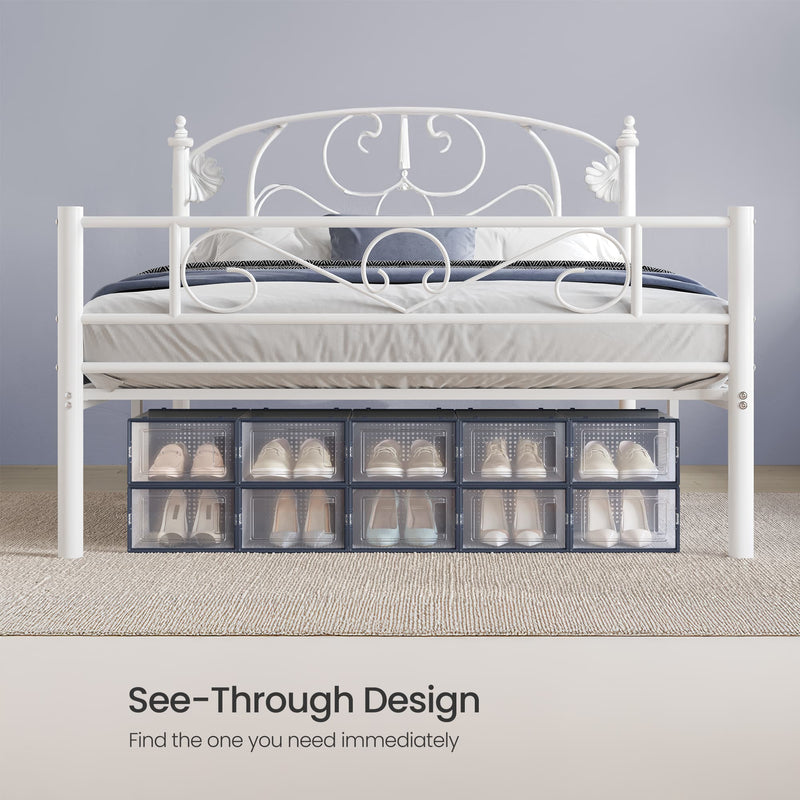 12 Pack Stackable Plastic Shoe Storage Boxes Transparent with Charcoal Blue Lids by Songmics