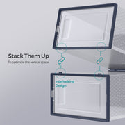 12 Pack Stackable Plastic Shoe Storage Boxes Transparent with Charcoal Blue Lids by Songmics