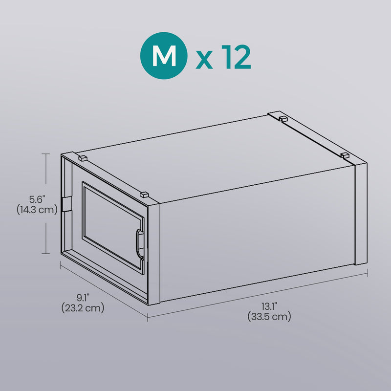 12 Pack Stackable Plastic Shoe Storage Boxes Transparent with Charcoal Blue Lids by Songmics