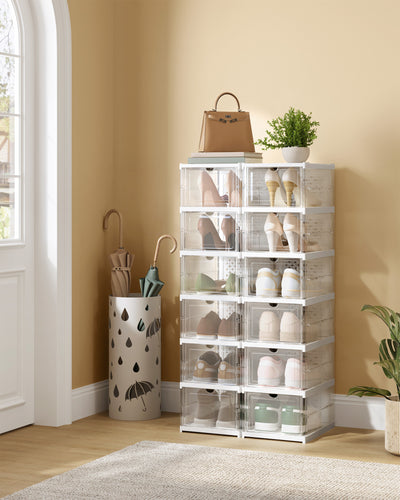 Pack of 12 Stackable Transparent Shoe Storage Boxes in Cloud White by Songmics