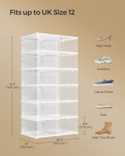 Pack of 12 Stackable Transparent Shoe Storage Boxes in Cloud White by Songmics
