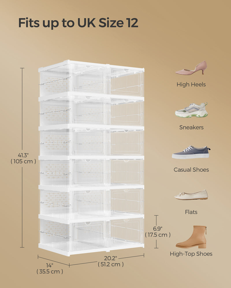 Pack of 12 Stackable Transparent Shoe Storage Boxes in Cloud White by Songmics