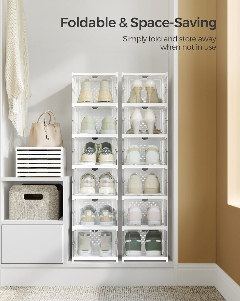 Pack of 12 Stackable Transparent Shoe Storage Boxes in Cloud White by Songmics