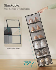 Set of 12 Clear Shoe Storage Boxes Transparent Stackable Organisers in Ink Black by Songmics