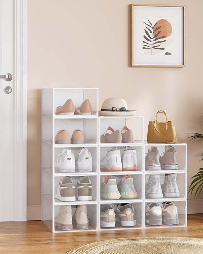 Set of 12 Clear Shoe Storage Boxes Fits UK Size 9 Stackable and Durable by Songmics