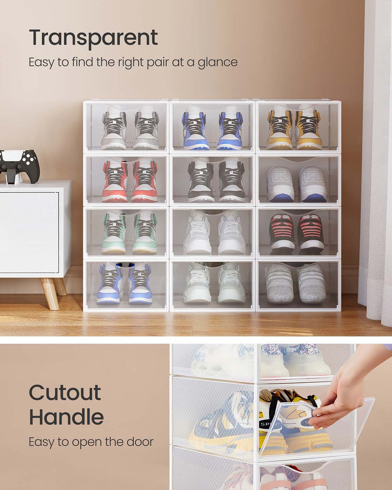 Set of 12 Clear Shoe Storage Boxes Fits UK Size 9 Stackable and Durable by Songmics
