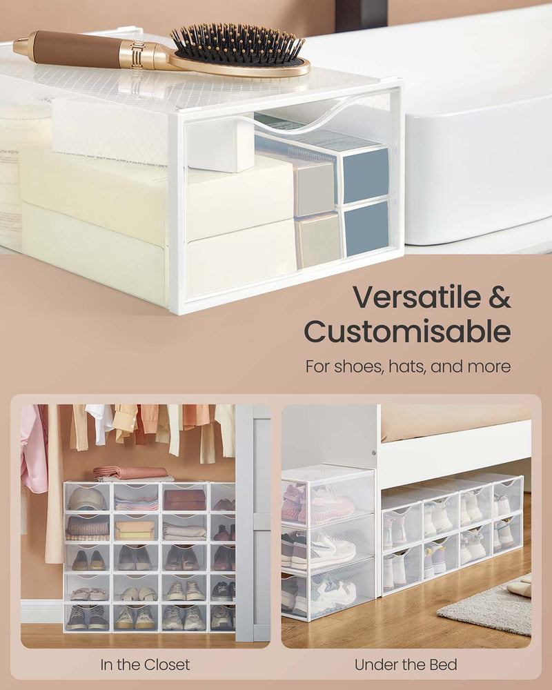 Set of 12 Clear Shoe Storage Boxes Fits UK Size 9 Stackable and Durable by Songmics