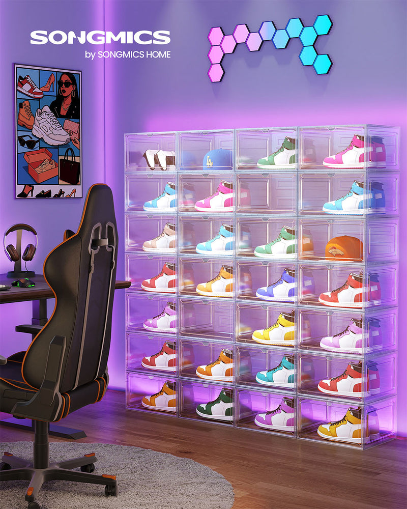 Stackable Clear Shoe Storage Boxes with Front Doors for Organised Home by Songmics