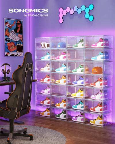 Stackable Clear Shoe Storage Boxes with Front Doors for Organised Home by Songmics