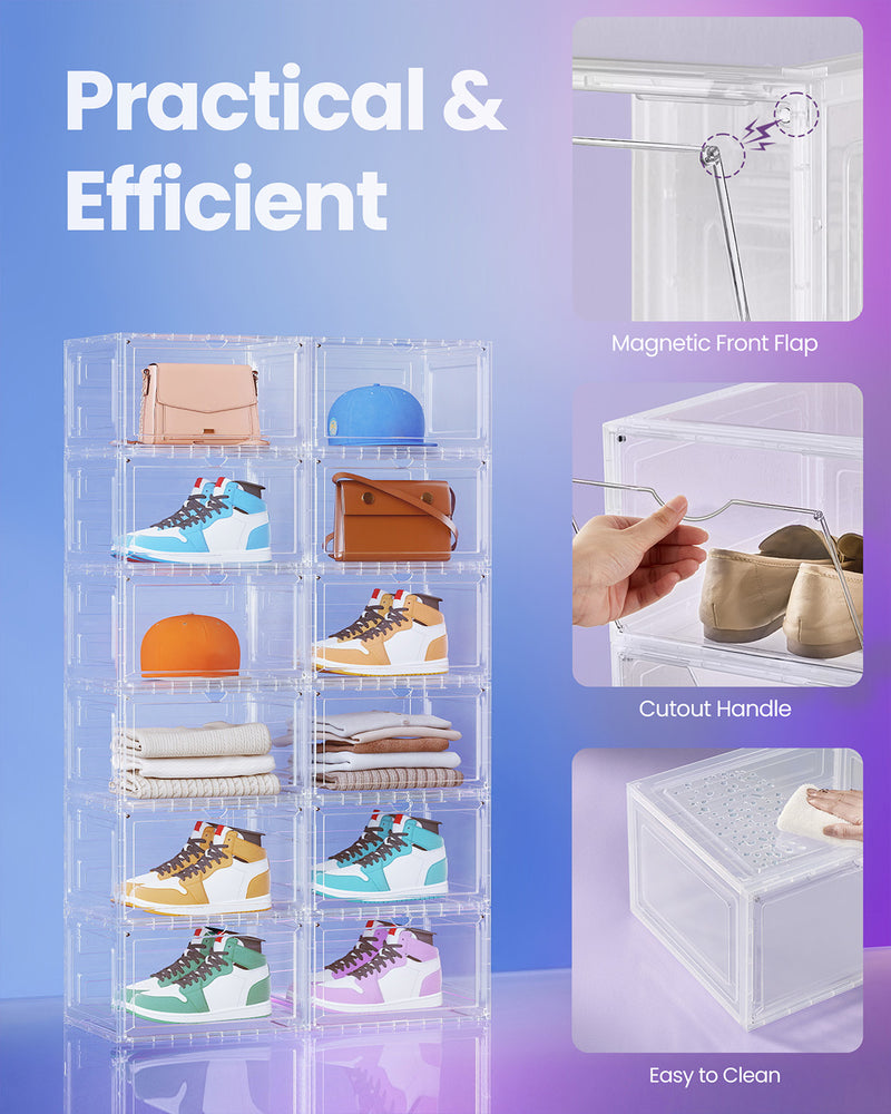 Stackable Clear Shoe Storage Boxes with Front Doors for Organised Home by Songmics