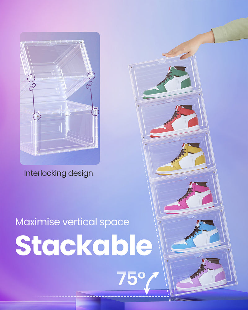 Stackable Clear Shoe Storage Boxes with Front Doors for Organised Entryways by Songmics
