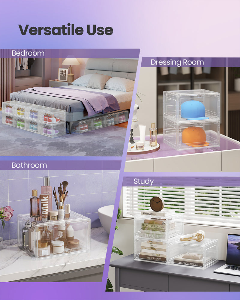 Stackable Clear Shoe Storage Boxes with Front Doors for Organised Entryways by Songmics