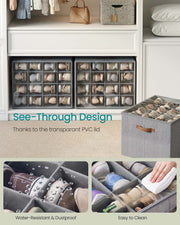 Grey Fabric Shoe Storage Box with Adjustable Dividers for Organising Footwear by Songmics