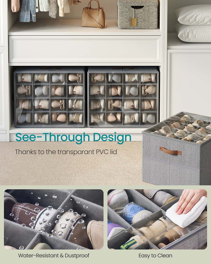 Grey Fabric Shoe Storage Box with Adjustable Dividers for Organising Footwear by Songmics