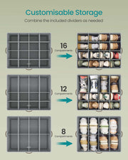 Grey Fabric Shoe Storage Box with Adjustable Dividers for Organising Footwear by Songmics