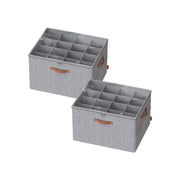 Set of 2 Grey Fabric Shoe Storage Boxes with Adjustable Dividers for Organised Wardrobes by Songmics