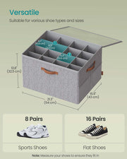 Set of 2 Grey Fabric Shoe Storage Boxes with Adjustable Dividers for Organised Wardrobes by Songmics