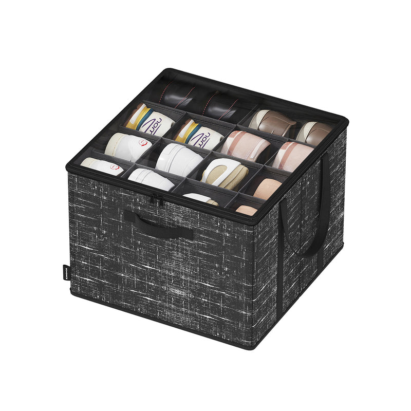 Fabric Shoe Organiser Storage Box with Handles and Clear Lid for Easy Access by Songmics