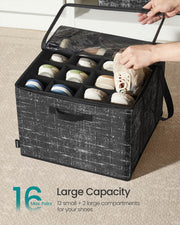 Fabric Shoe Organiser Storage Box with Handles and Clear Lid for Easy Access by Songmics