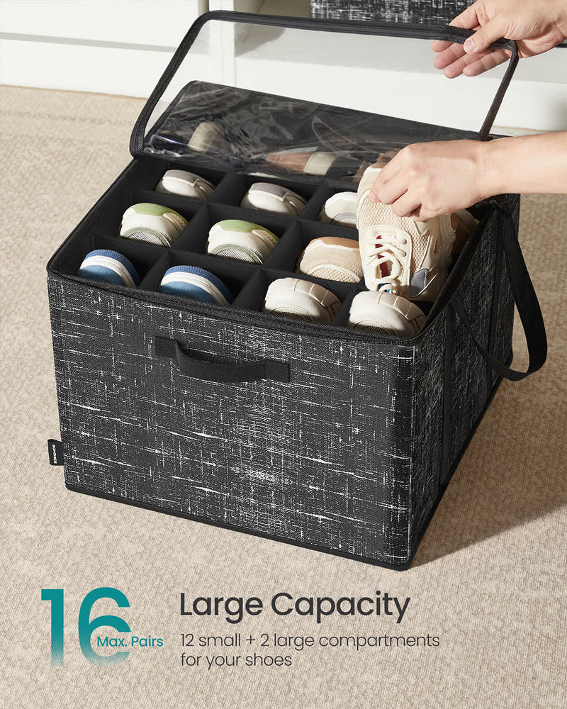 Fabric Shoe Organiser Storage Box with Handles and Clear Lid for Easy Access by Songmics