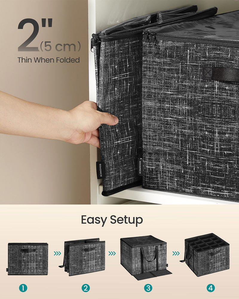 Fabric Shoe Organiser Storage Box with Handles and Clear Lid for Easy Access by Songmics