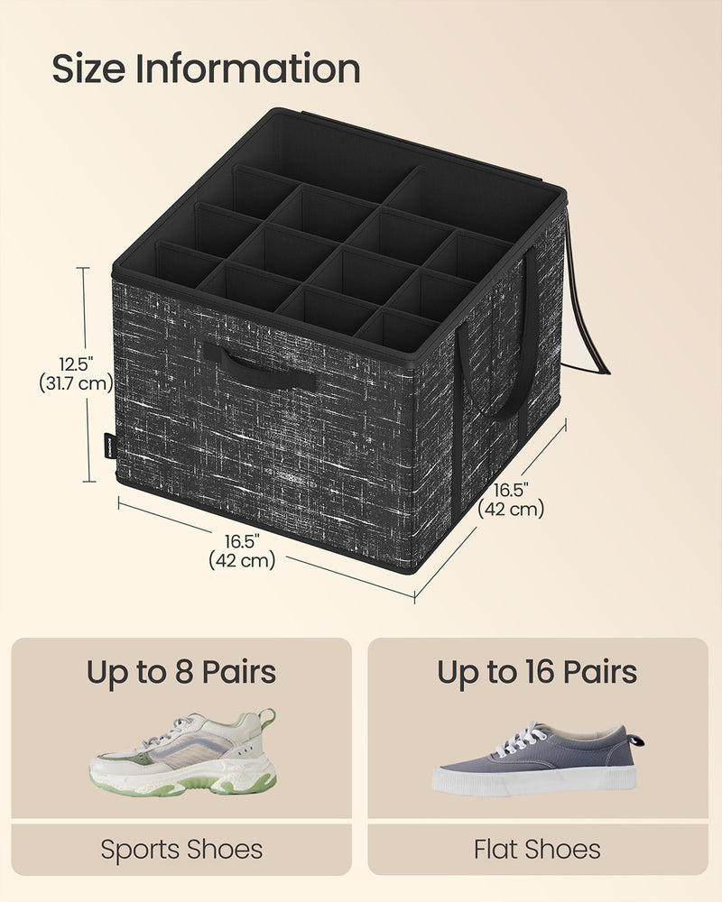 Fabric Shoe Organiser Storage Box with Handles and Clear Lid for Easy Access by Songmics