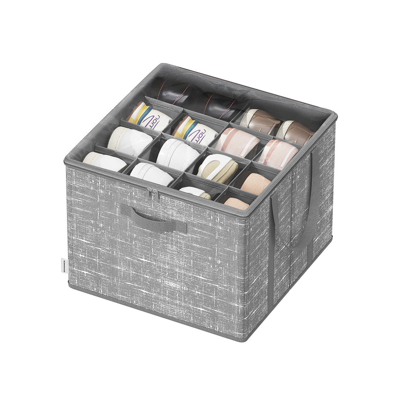 Fabric Shoe Organiser Storage Box with Handles and Clear Lid for Easy Access by Songmics