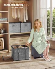 Fabric Shoe Organiser Storage Box with Handles and Clear Lid for Easy Access by Songmics