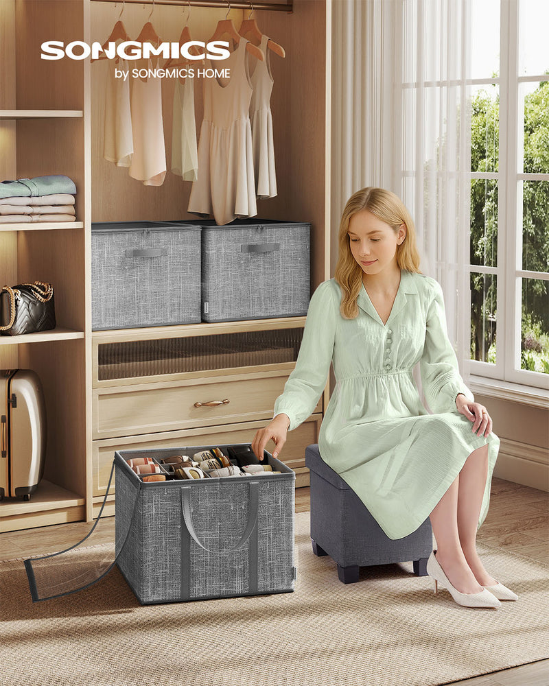 Fabric Shoe Organiser Storage Box with Handles and Clear Lid for Easy Access by Songmics