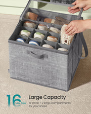 Fabric Shoe Organiser Storage Box with Handles and Clear Lid for Easy Access by Songmics