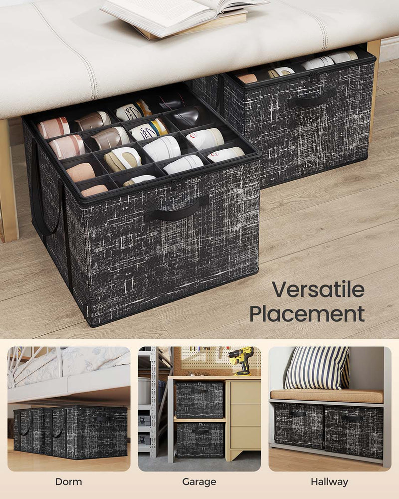 Set of 2 Fabric Shoe Organiser Storage Bins with Handles for Wardrobe or Closet Organising by Songmics