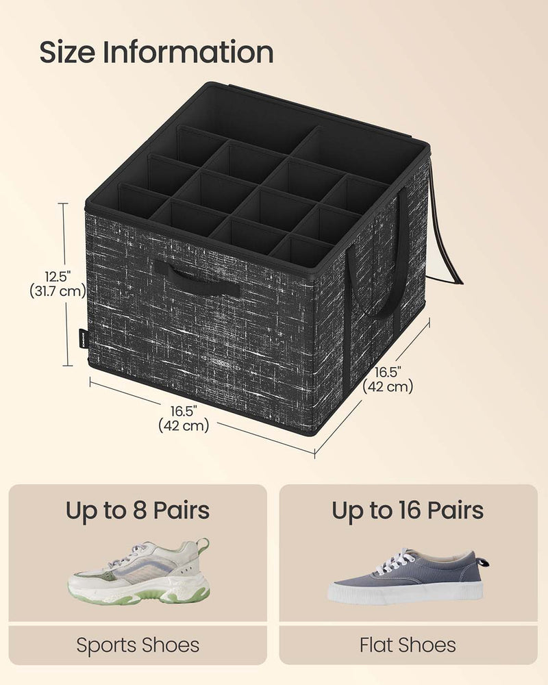 Set of 2 Fabric Shoe Organiser Storage Bins with Handles for Wardrobe or Closet Organising by Songmics