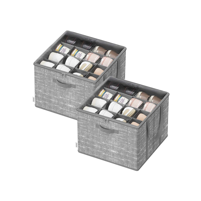 Fabric Shoe Organiser Storage Boxes with Handles Set of 2 in Cattail Grey by Songmics